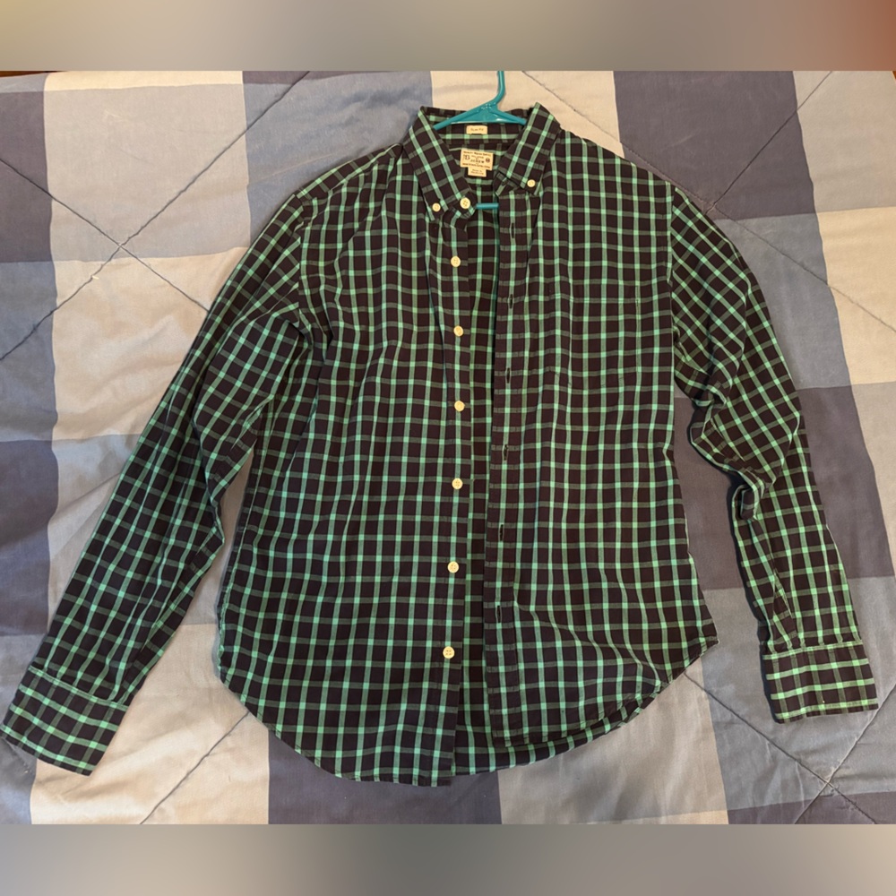 J. Crew Teal and Black Plaid Shirt